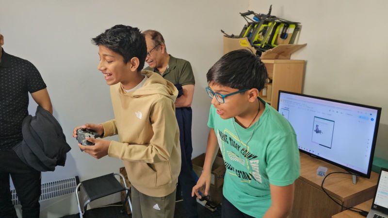 Students during a hands-on robotics session
